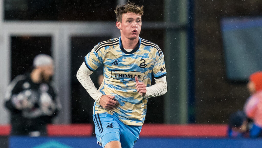 Jack McGlynn controlling the ball for the Philadelphia Union