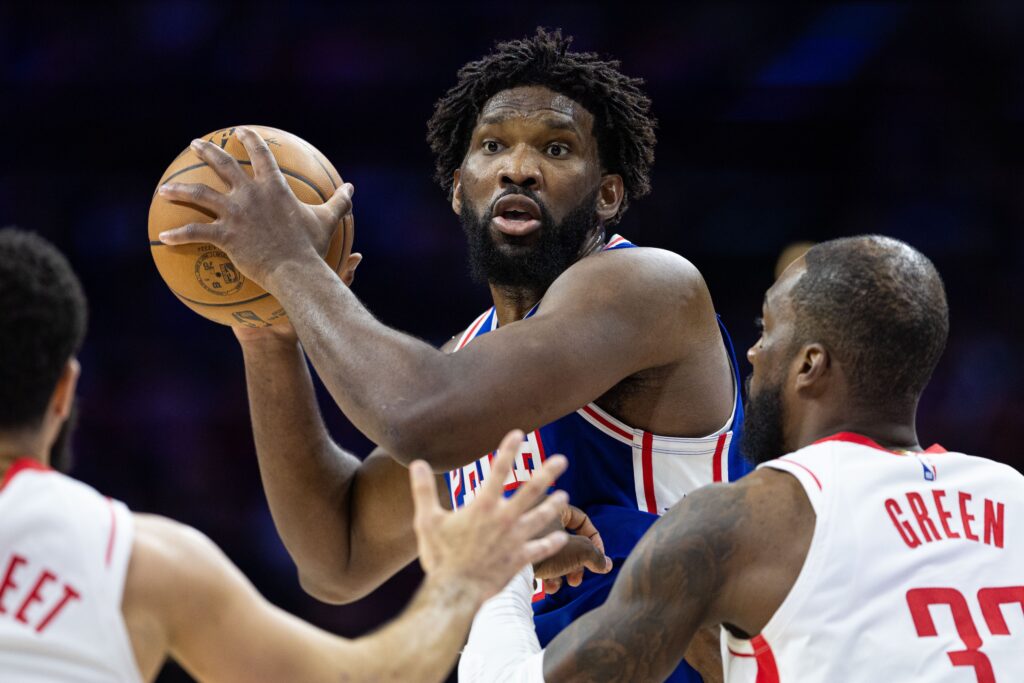 Joel Embiid staring at a double team.