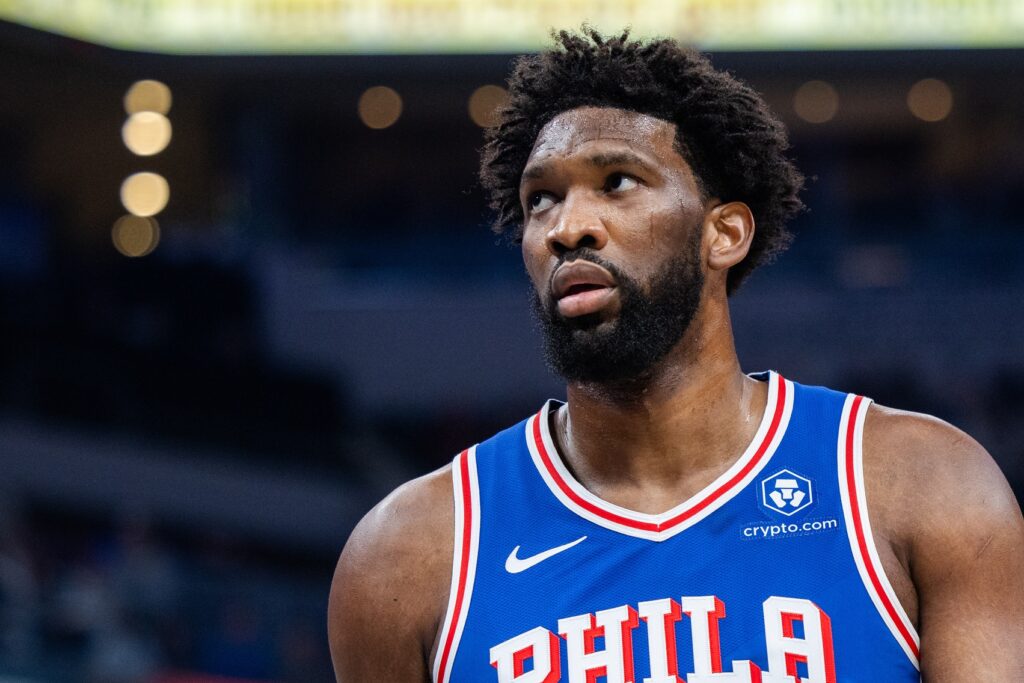 Joel Embiid staring into the distance,