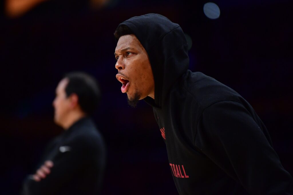 Kyle Lowry yelling at someone.