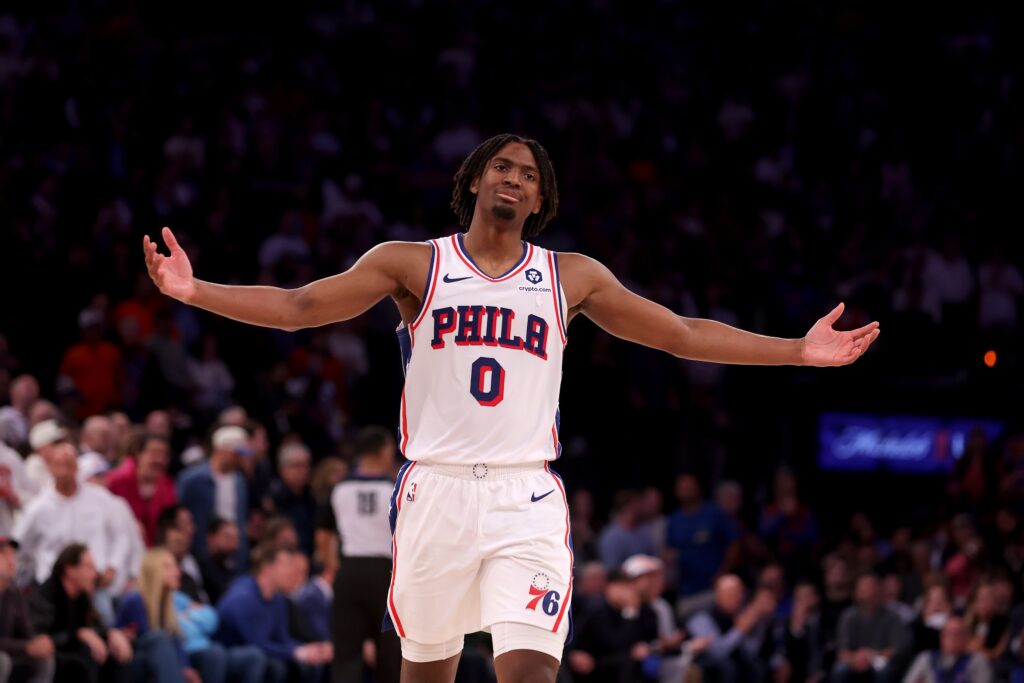 Tyrese Maxey shrugging his shoulders after an otherworldly performance in New York.