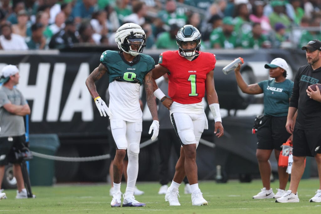 Eagles-Patriots practice report: Bryce Huff, Nolan Smith lead impressive pass rush, Jalen Hurts leans on A.J. Brown, DeVonta Smith in passing game