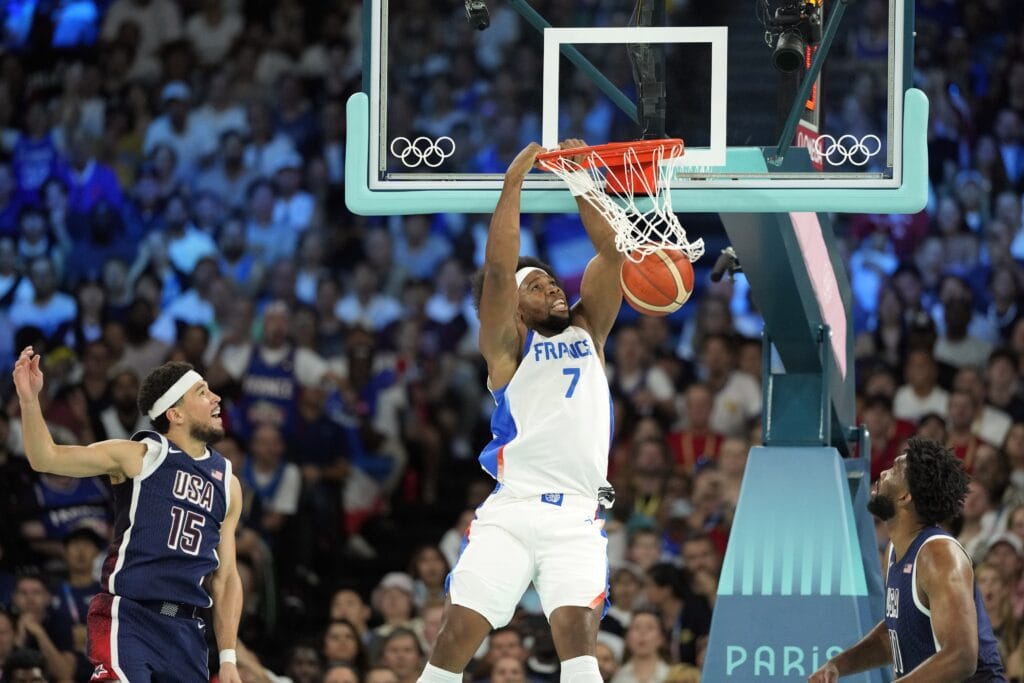 Guerschon Yabusele dunks on Team USA.