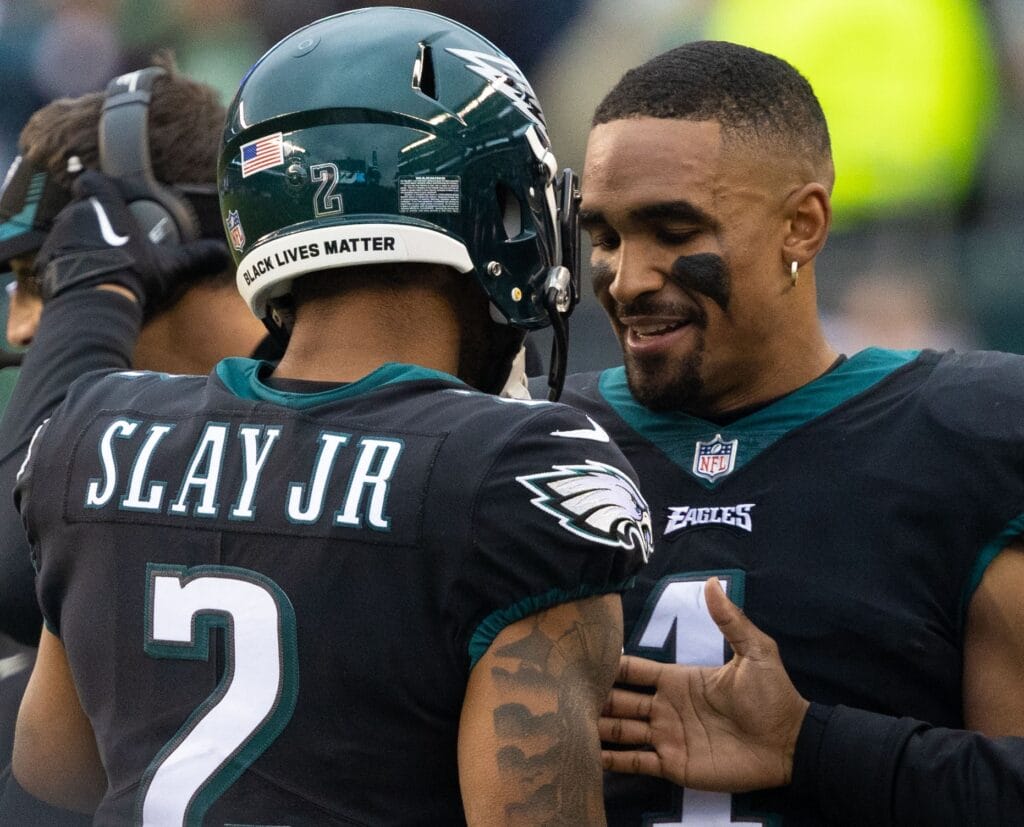 Eagles training camp report: ‘About time’ Jalen Hurts throws an INT after Darius Slay throws ‘a little bait’