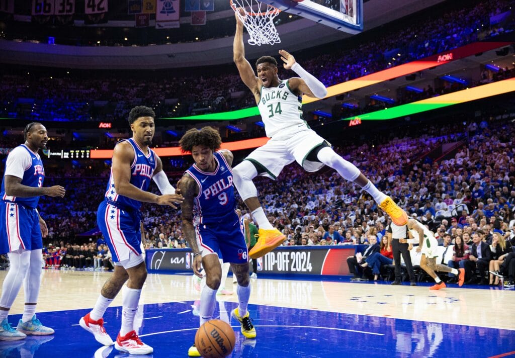 Giannis dunking on the Sixers.