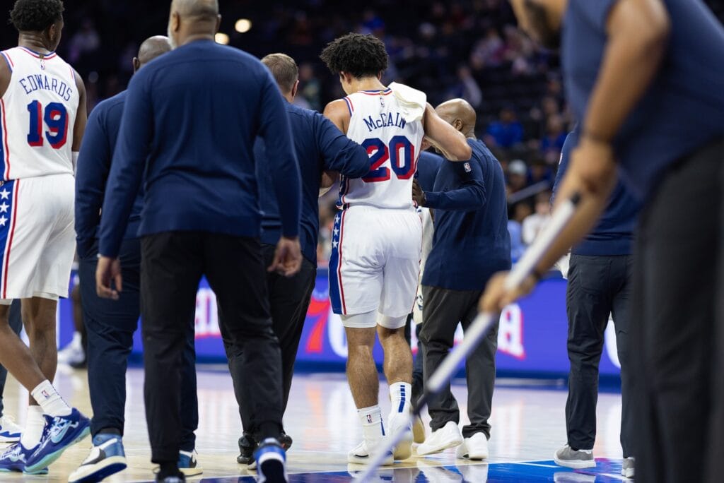 Jared McCain sent to hospital for evaluation following scary fall in Sixers-Nets