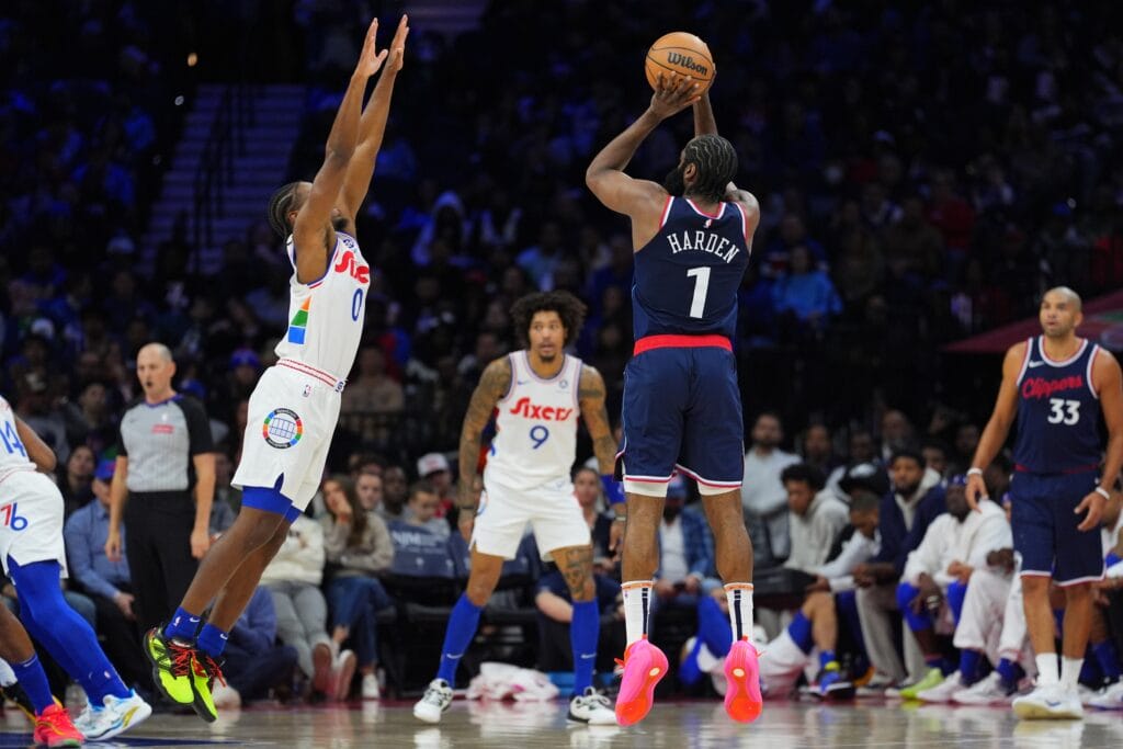 James Harden hitting a three against the Sixers.