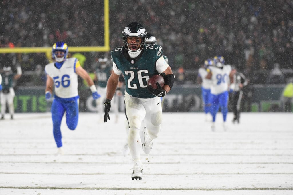 ‘You chase greatness’: Saquon Barkley adds to legend with record-setting 205 rushing yards through snow in Eagles playoff win vs. Rams