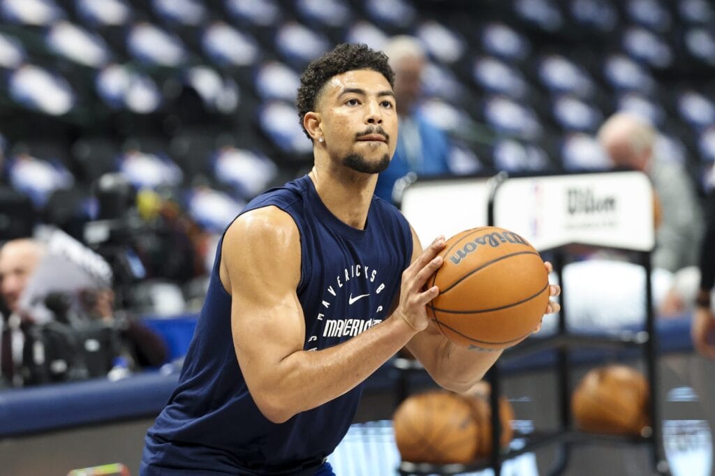 Quentin Grimes warming up for the Dallas Mavericks.