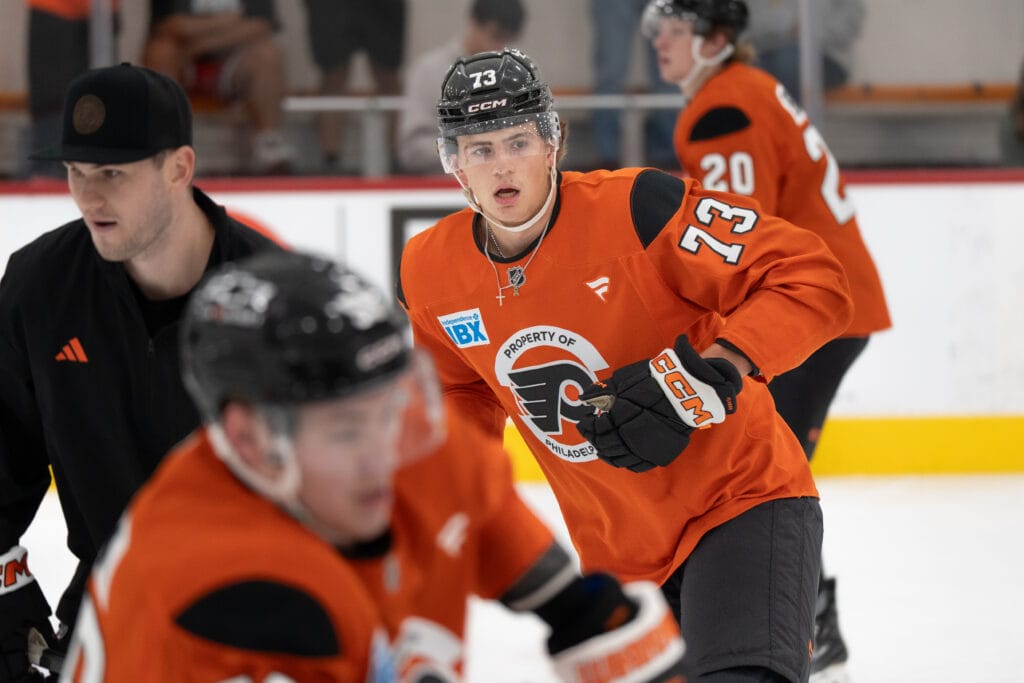 “Just leave an impression” — Flyers prospects hit the ice for rookie camp, Jett Luchanko absent