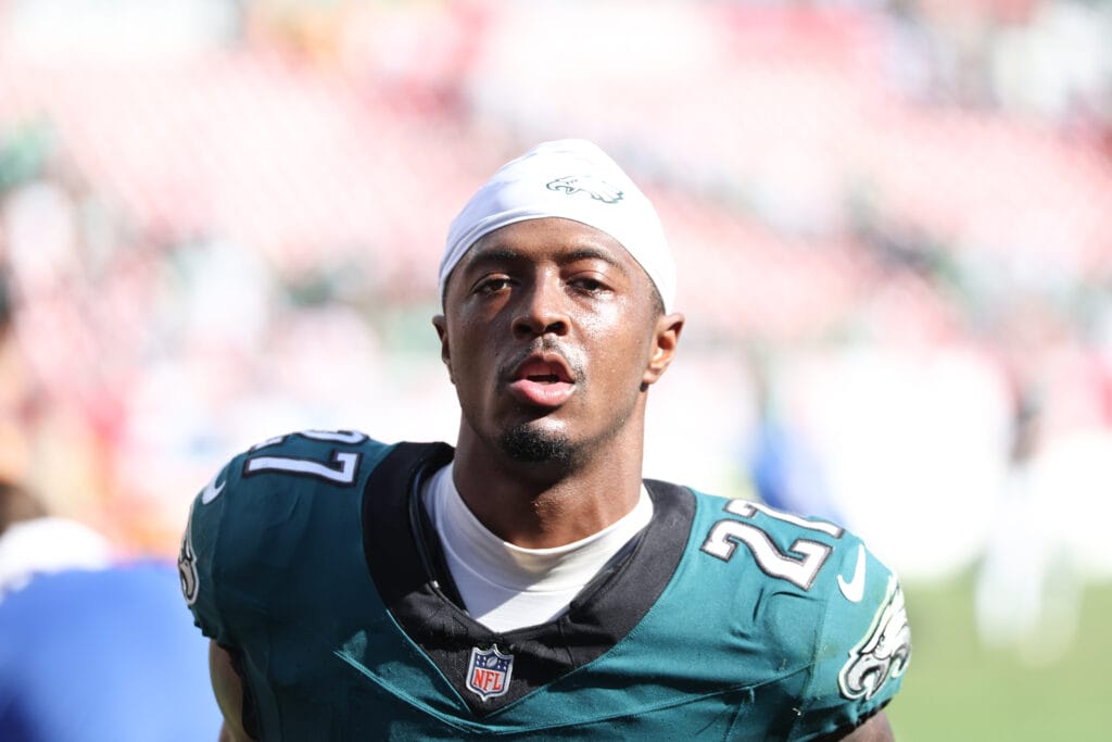 Eagles cornerback Quinyon Mitchell (27) looks on after the game against the Tampa Bay Buccaneers at Raymond James Stadium. Mandatory Credit: Nathan Ray Seebeck-Imagn Images