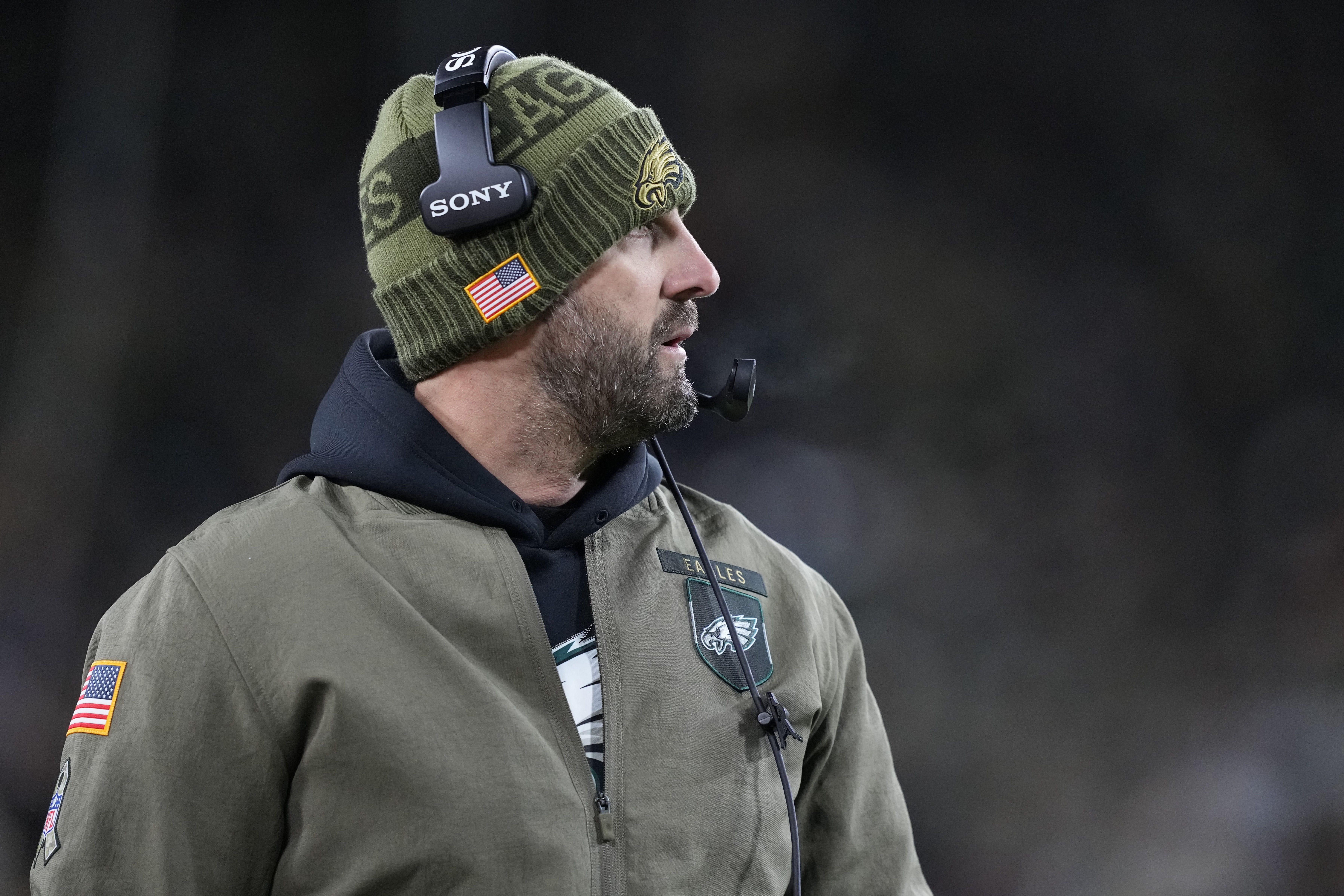 Eagles head coach Nick Sirianni on the sidelines in the first half against the Green Bay Packers at Lambeau Field. Mandatory Credit: Jeff Hanisch-Imagn Images
