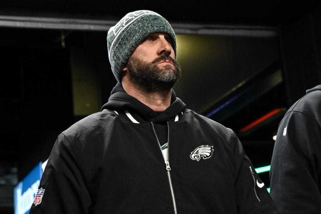 Eagles head coach Nick Sirianni walks through the tunnel for warmups prior to the game against the Chicago Bears at Lincoln Financial Field. Mandatory Credit: Eric Hartline-Imagn Images