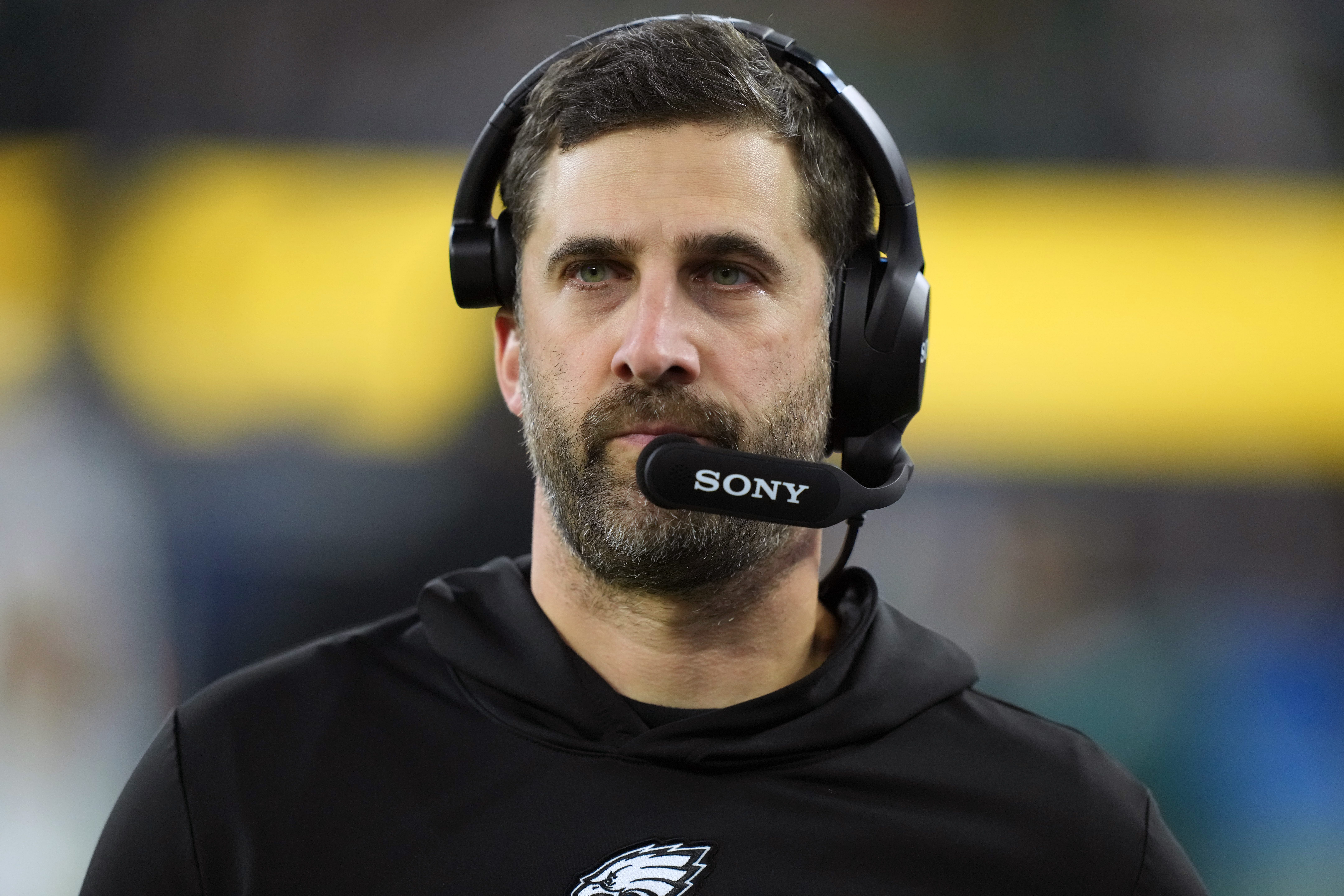Eagles head coach Nick Sirianni looks on in the second half against the Los Angeles Chargers at SoFi Stadium. Mandatory Credit: Kirby Lee-Imagn Images