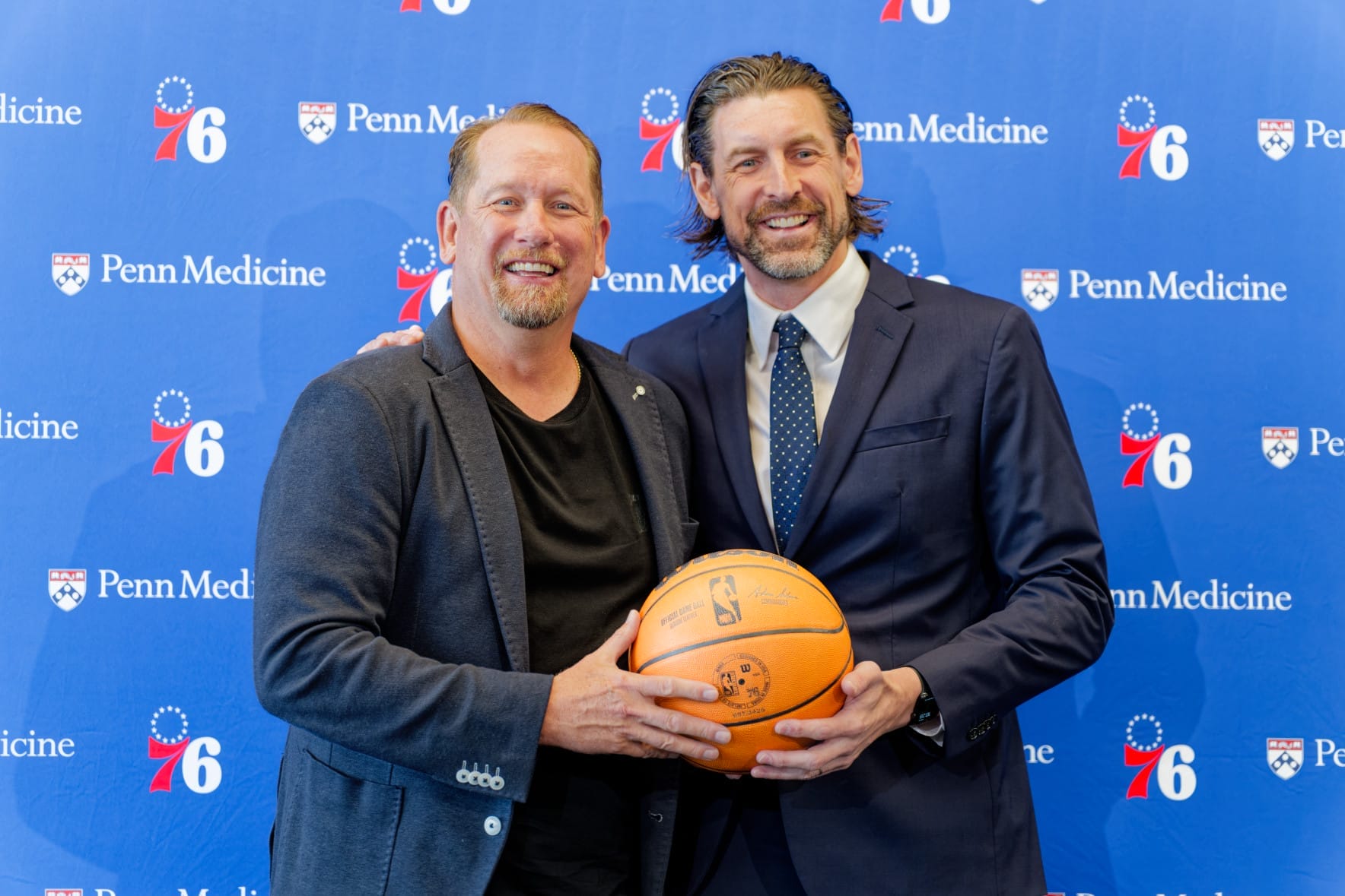 Mike Gansey poses with head coach Nick Nurse after being introduced as the new President of Basketball Operations for the Philadelphia 76ers. Mandatory Credit: Derek Bodner-PHLY Sports